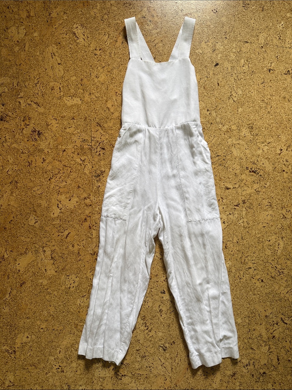 STAUD White Linen-Blend Overalls Jumpsuit